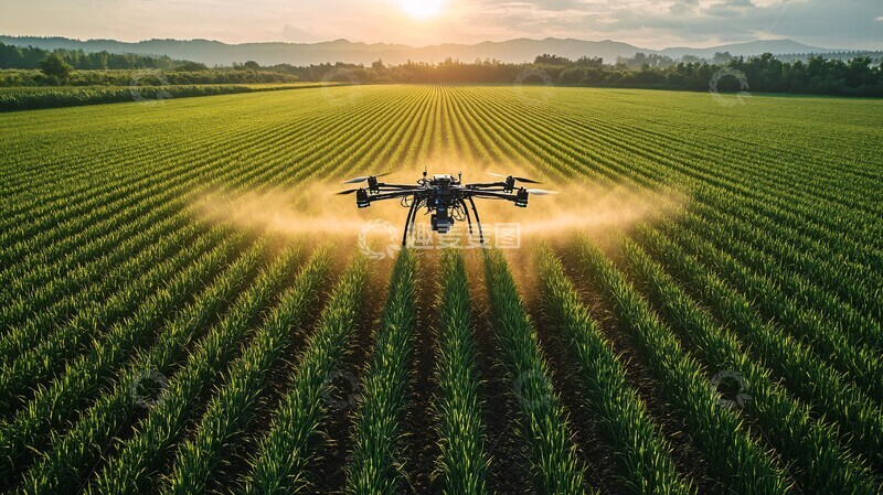 高清大图下载【趣麦麦图】机械臂喷洒农田