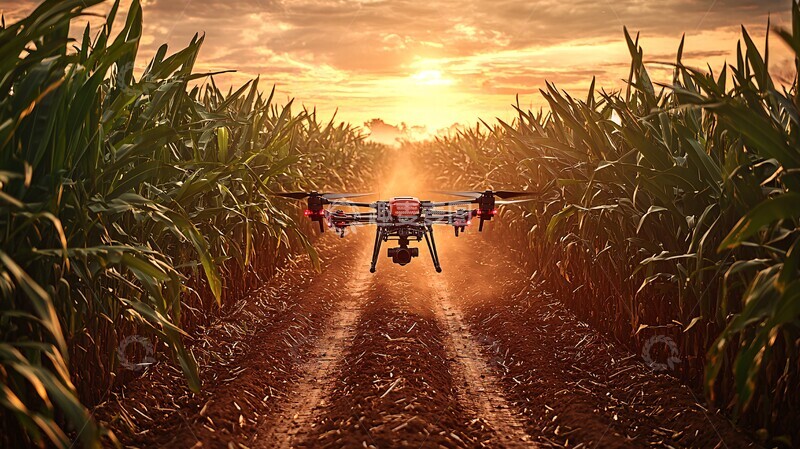 高清大图下载【趣麦麦图】无人机喷洒甘蔗田