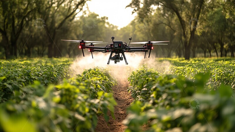 高清大图下载【趣麦麦图】无人机喷洒农田1