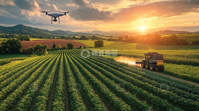 高清大图下载【趣麦麦图】无人机喷洒与收割1