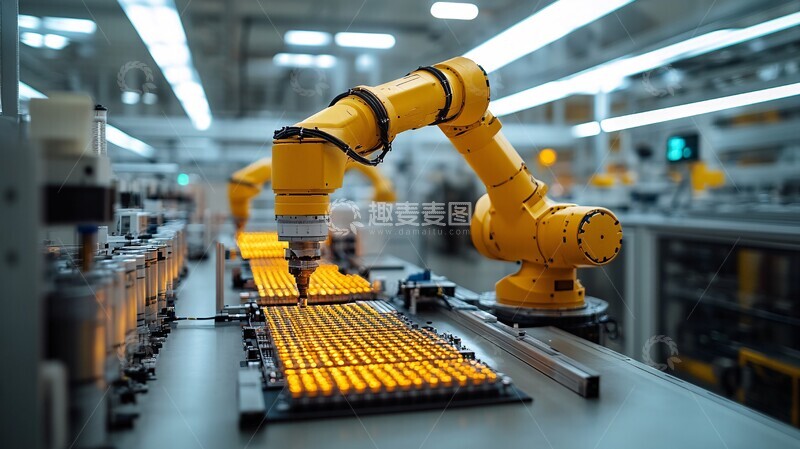 高清大图下载【趣麦麦图】白色机械臂生产芯片2