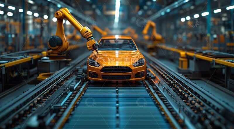 高清大图下载【趣麦麦图】黄色机器人装配橙色车