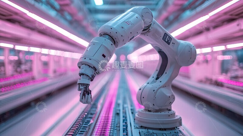 高清大图下载【趣麦麦图】白色机械臂生产芯片1