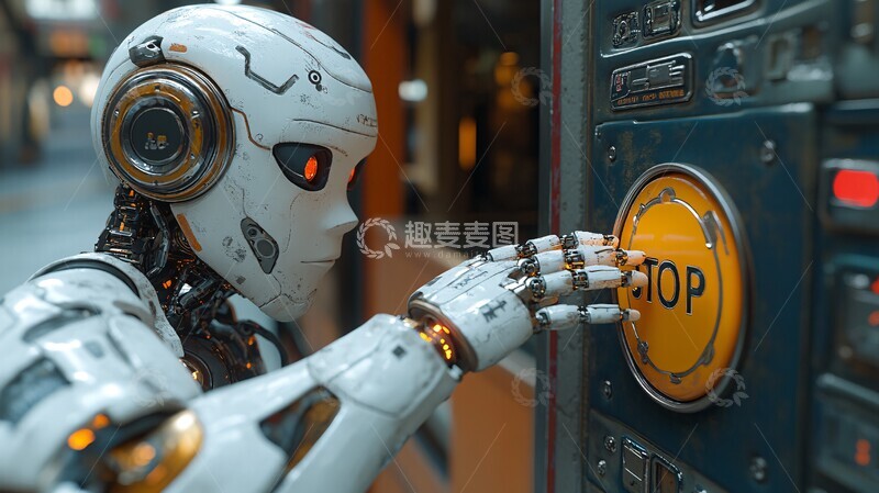 高清大图下载【趣麦麦图】机器人按下停止键