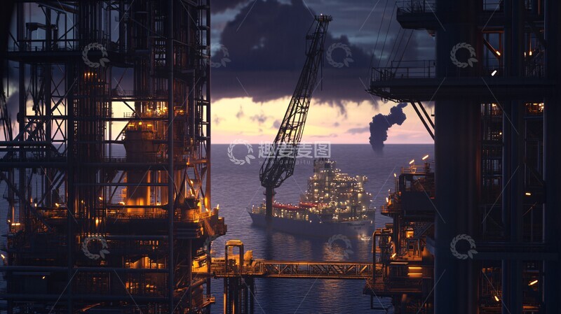 高清大图下载【趣麦麦图】工业油井港口晚景
