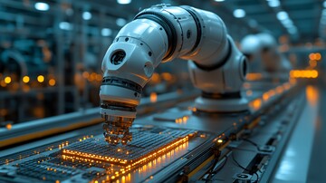 白色机械臂生产芯片