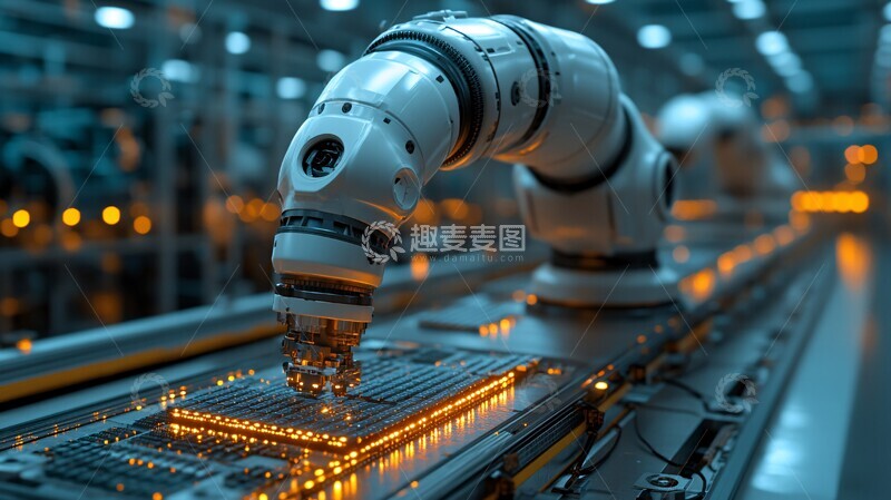 高清大图下载【趣麦麦图】白色机械臂生产芯片