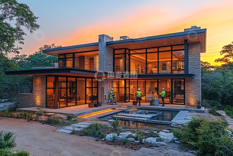 高清大图下载【趣麦麦图】工人安装玻璃面板