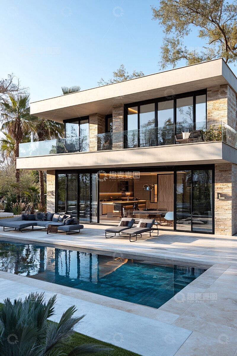 高清大图下载【趣麦麦图】现代混凝土玻璃住宅1