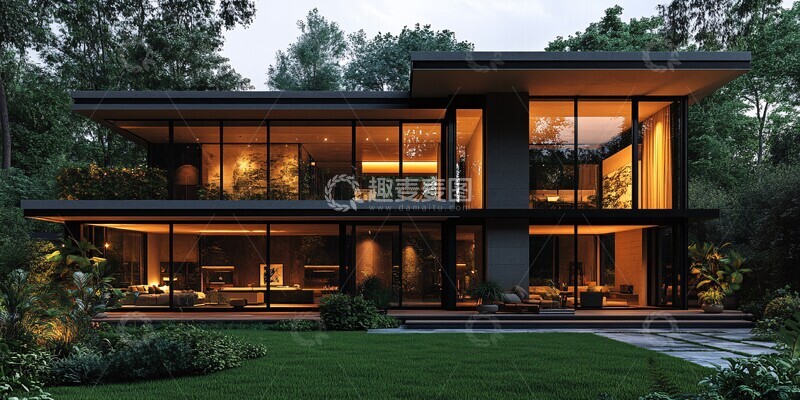 高清大图下载【趣麦麦图】玻璃窗夜光绿景屋1