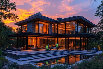 工人安装玻璃面板1