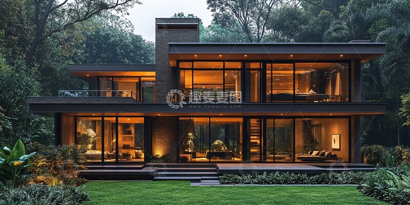 高清大图下载【趣麦麦图】玻璃窗夜光绿景屋