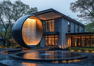 圆形水池与玻璃窗1