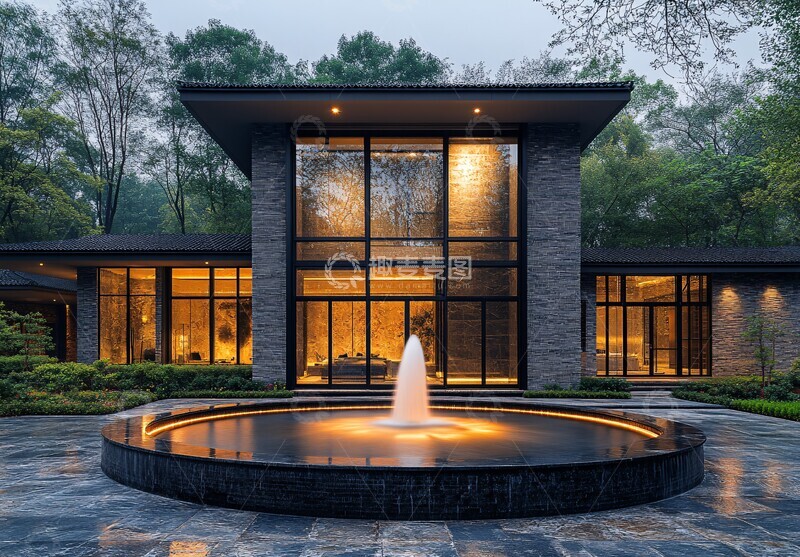 高清大图下载【趣麦麦图】圆形水池与玻璃窗2