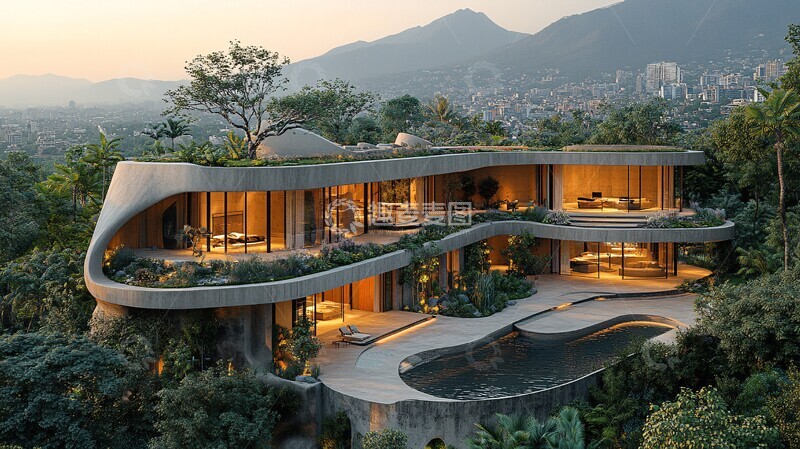 高清大图下载【趣麦麦图】现代建筑山景1