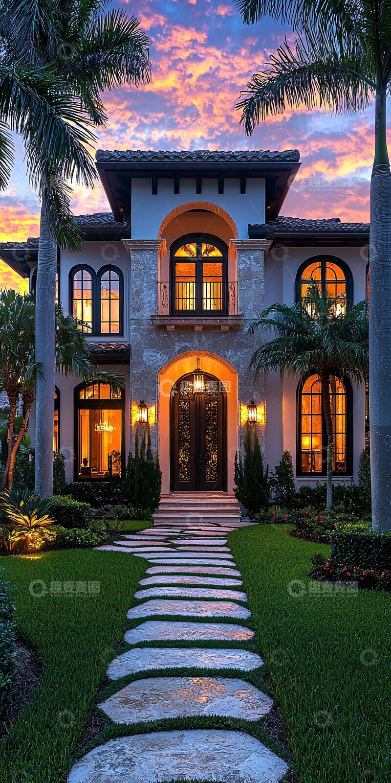 高清大图下载【趣麦麦图】棕榈树家庭院落2