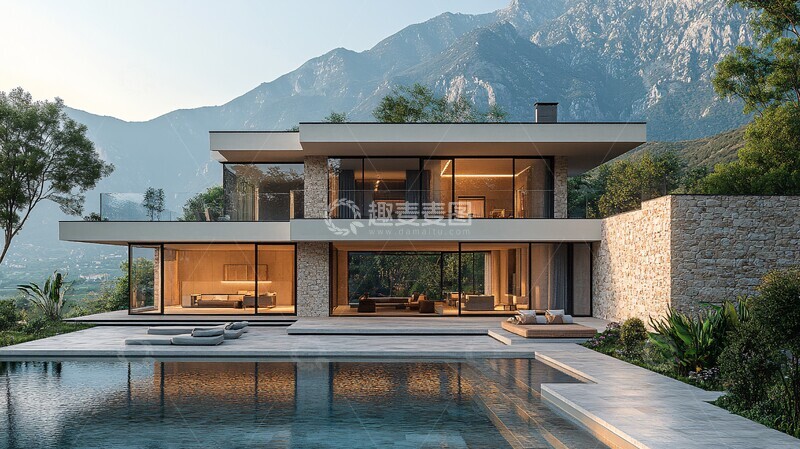 高清大图下载【趣麦麦图】山景石墙别墅