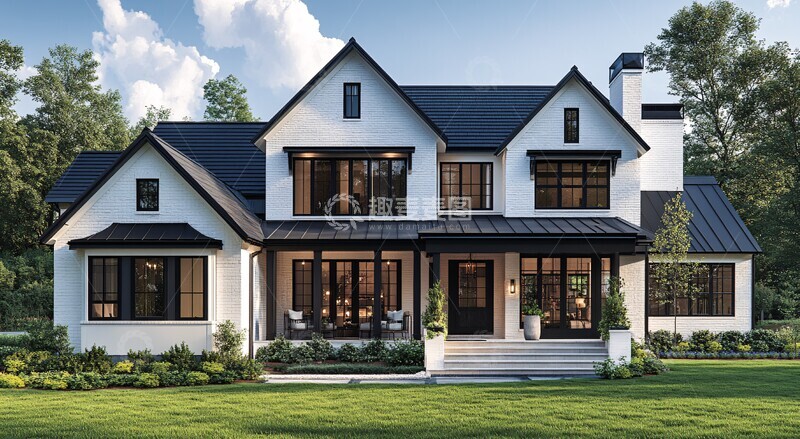 高清大图下载【趣麦麦图】白色砖房前视图1