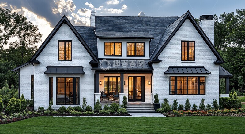 高清大图下载【趣麦麦图】白色砖房前视图3