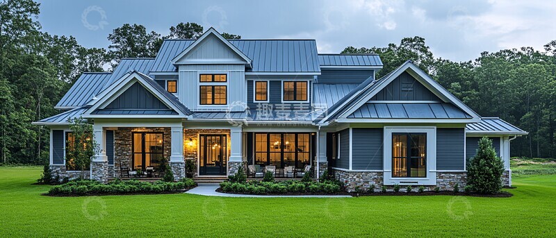 高清大图下载【趣麦麦图】灰白木屋绿树环绕1