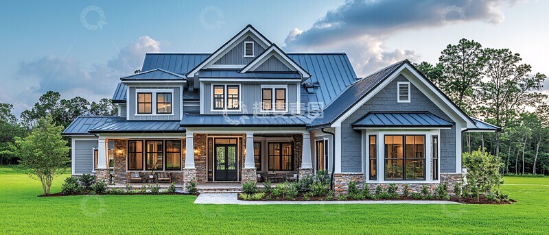 高清大图下载【趣麦麦图】灰白木屋绿树环绕