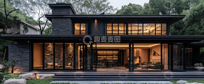 高清大图下载【趣麦麦图】-黑金属石墙住宅