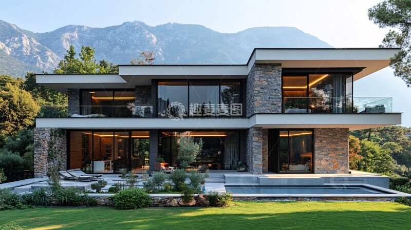 高清大图下载【趣麦麦图】山景石墙别墅3