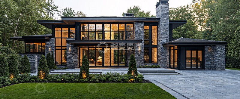 高清大图下载【趣麦麦图】-黑金属石墙住宅1