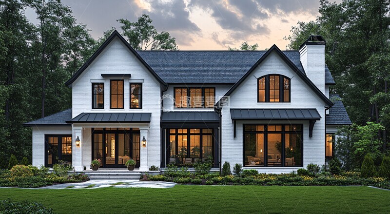 高清大图下载【趣麦麦图】白色砖房前视图2