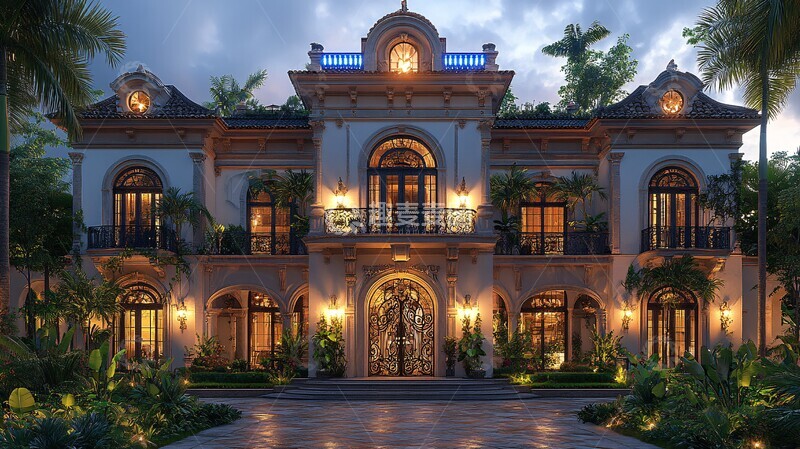 高清大图下载【趣麦麦图】白色拱形窗阳台豪宅1