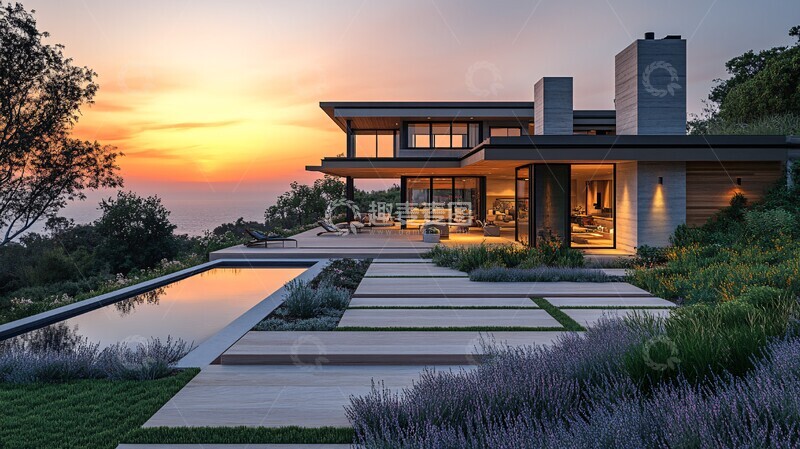 高清大图下载【趣麦麦图】现代木屋海景