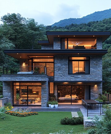 石墙木窗山景庭院1