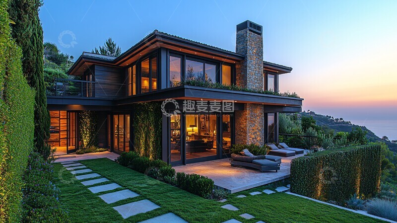 高清大图下载【趣麦麦图】现代木屋海景2