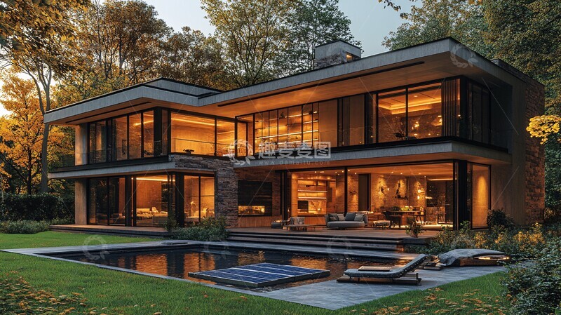 高清大图下载【趣麦麦图】别墅秋夜别墅秋夜夕阳2