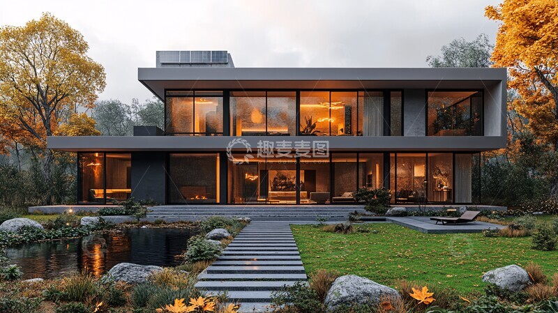 高清大图下载【趣麦麦图】别墅秋夜别墅秋夜夕阳1