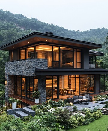 石墙木窗山景庭院2