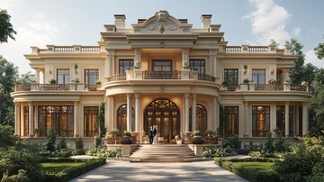 豪宅前老人站立