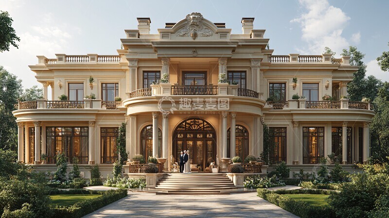 豪宅前老人站立