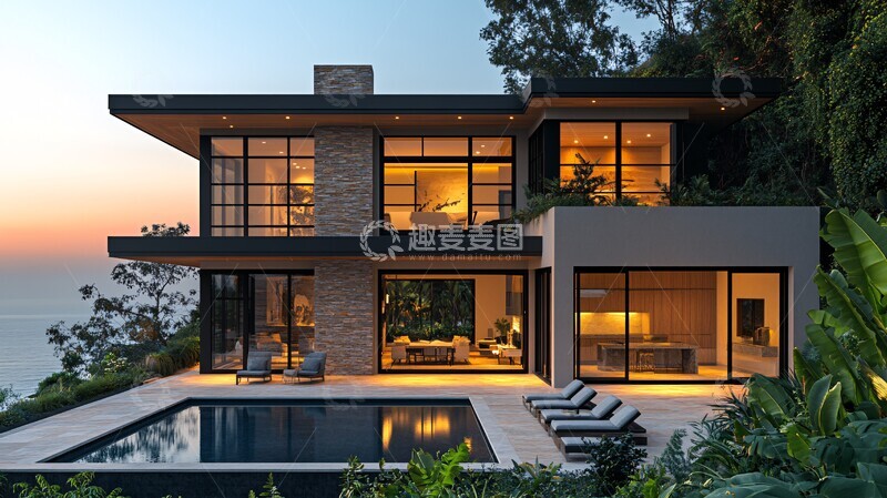 高清大图下载【趣麦麦图】现代木屋海景3