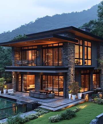 石墙木窗山景庭院3