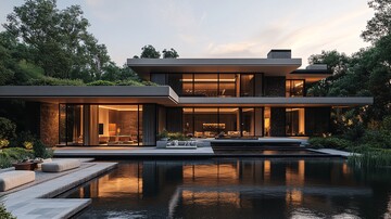 湖畔现代别墅景观