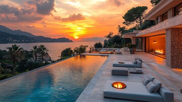 现代别墅泳池夜景4