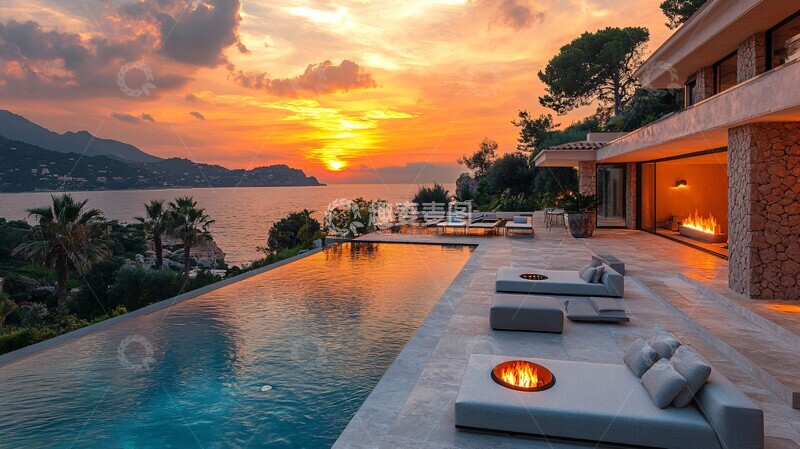 高清大图下载【趣麦麦图】现代别墅泳池夜景4