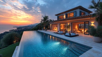 现代别墅泳池夜景2