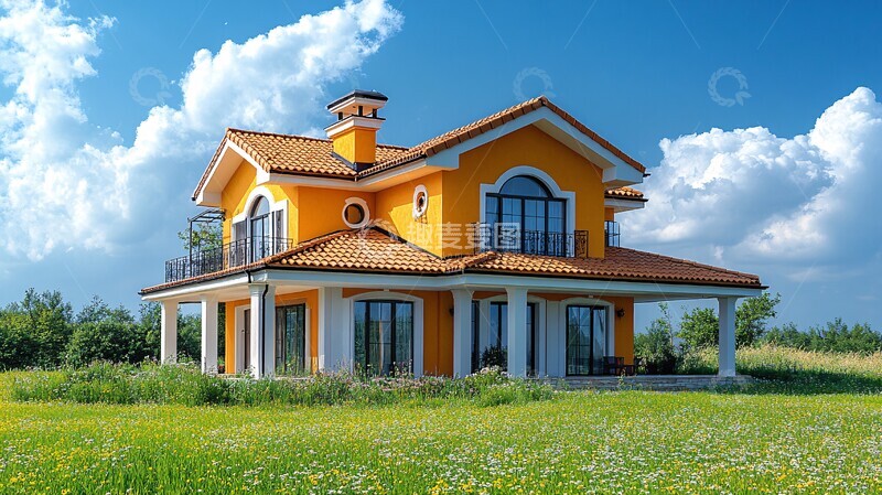 高清大图下载【趣麦麦图】金色别墅绿地蓝天3