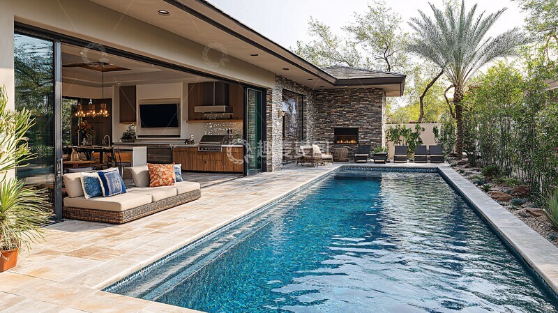 高清大图下载【趣麦麦图】泳池户外厨房设计1