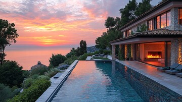 现代别墅泳池夜景3