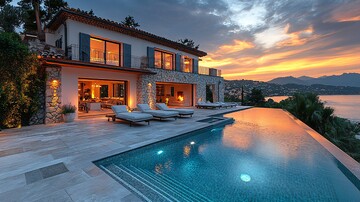 现代别墅泳池夜景1