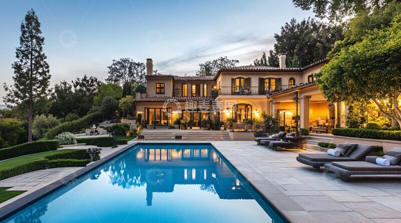 奢华泳池绿意环绕