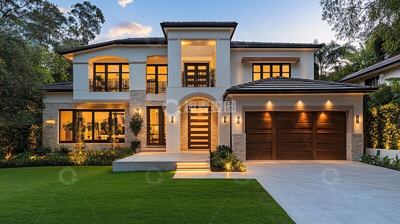 高清大图下载【趣麦麦图】双层豪宅前院夜景2